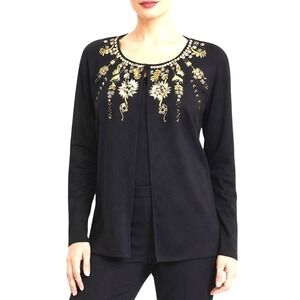Cable & Gauge‎ Womens Cardigan XL Black Gold Beaded Embroidered Cocktail Elegant